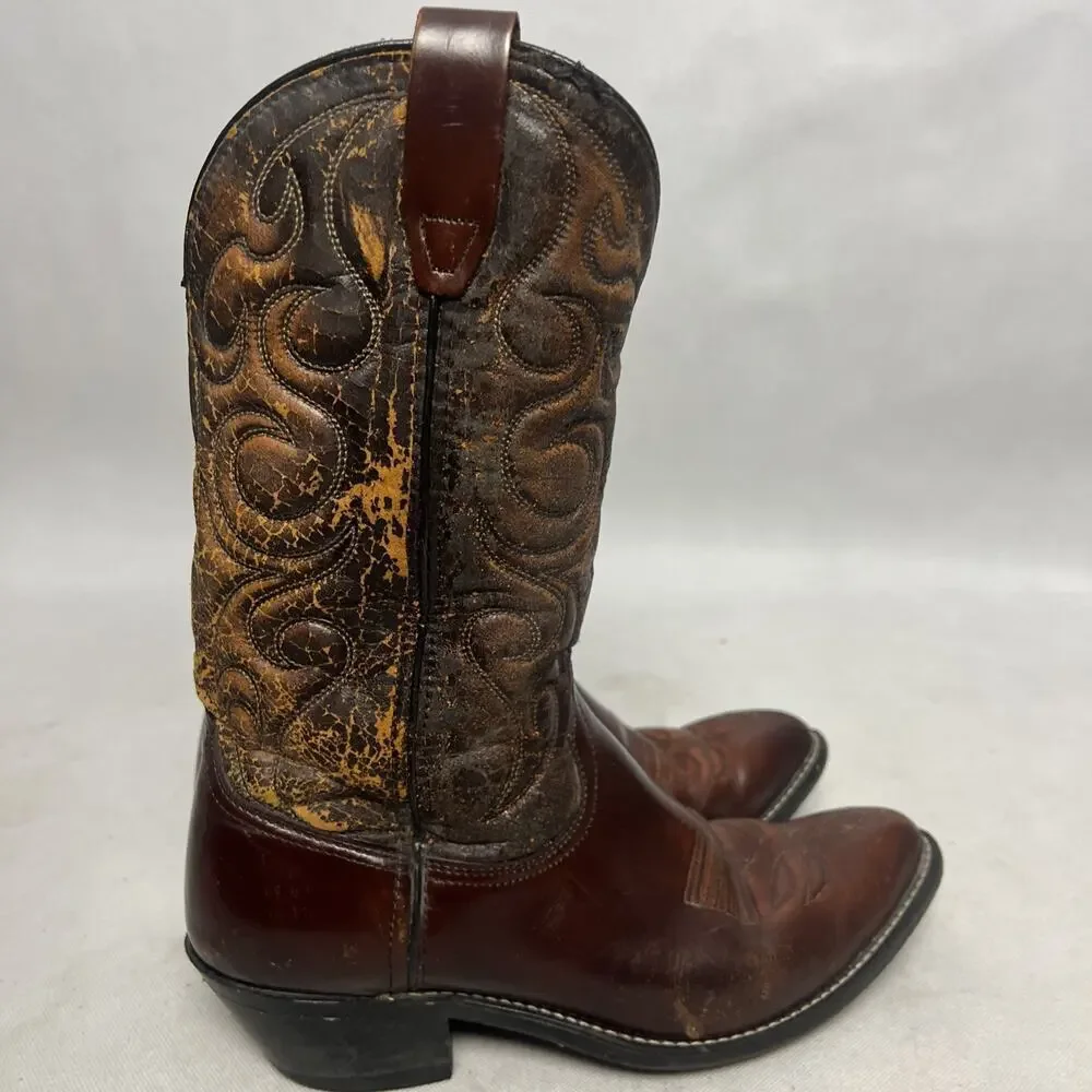 Vintage Wrangler Cowboy Western Boots Men’s 9 EE Brown Distressed 5115